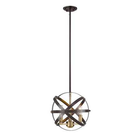 Z-Lite Cavallo 3 Light Pendant, Hammered Bronze + Olde Brass 463-12HBRZ-OBR